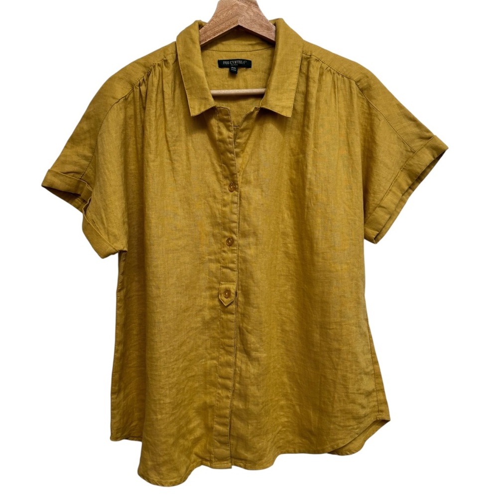 For Cynthia 100% Linen Boxy Button Up Shirt Women XL Petite Relaxed Fit Travel